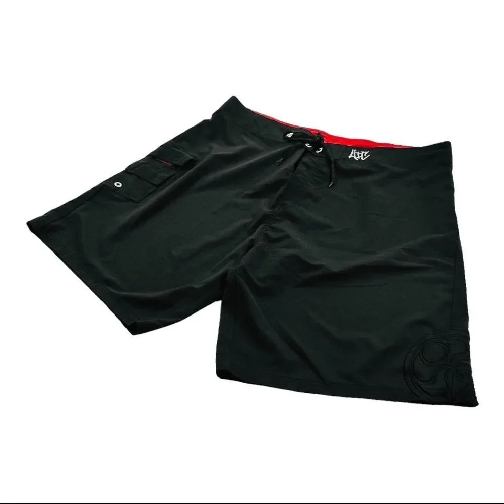 Hawaiian Island Creations Mens Board Shorts Black and Red HIC Size 44 (10143)